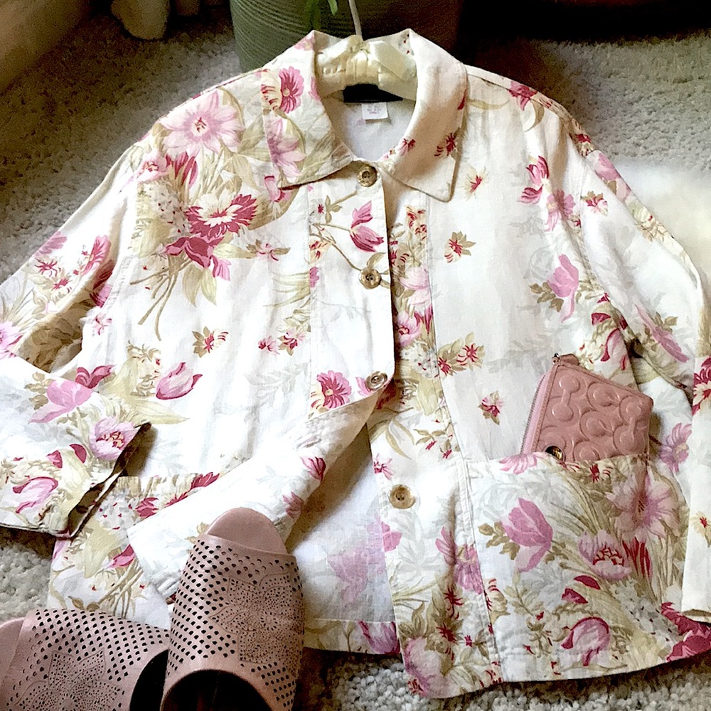 Linen Floral Poet’s Shirt Jacket - Picture 8 of 10
